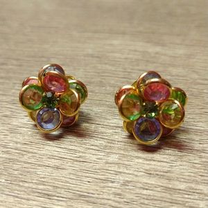 Pastel and Goldtone Floral Post Earrings